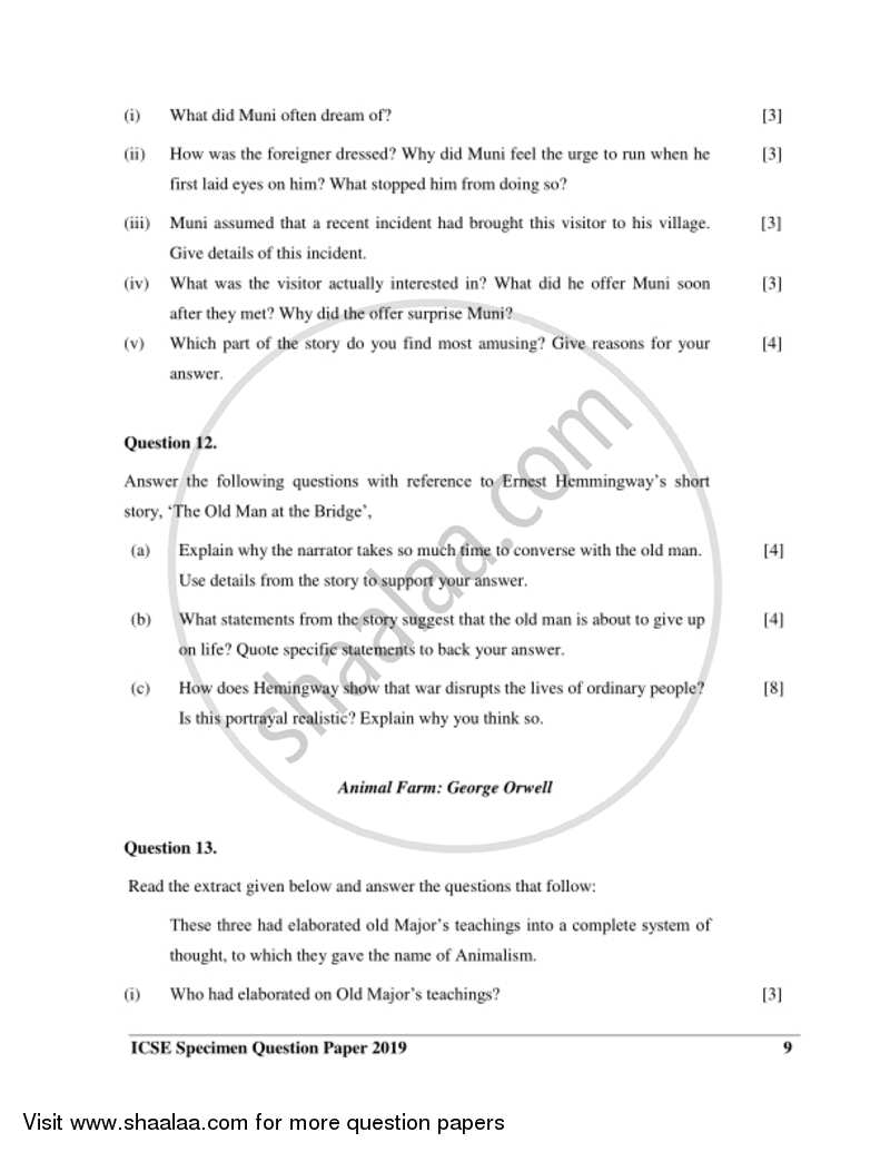 English 2 (Literature in English) 2018-2019 ICSE Class 10  - CISCE (Council for the Indian School Certificate Examinations) question paper with PDF download