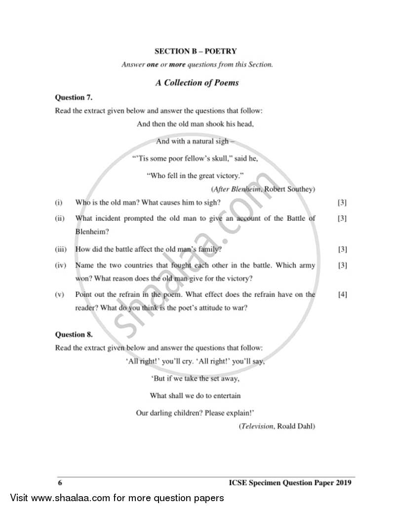 English 2 (Literature in English) 2018-2019 ICSE Class 10  - CISCE (Council for the Indian School Certificate Examinations) question paper with PDF download