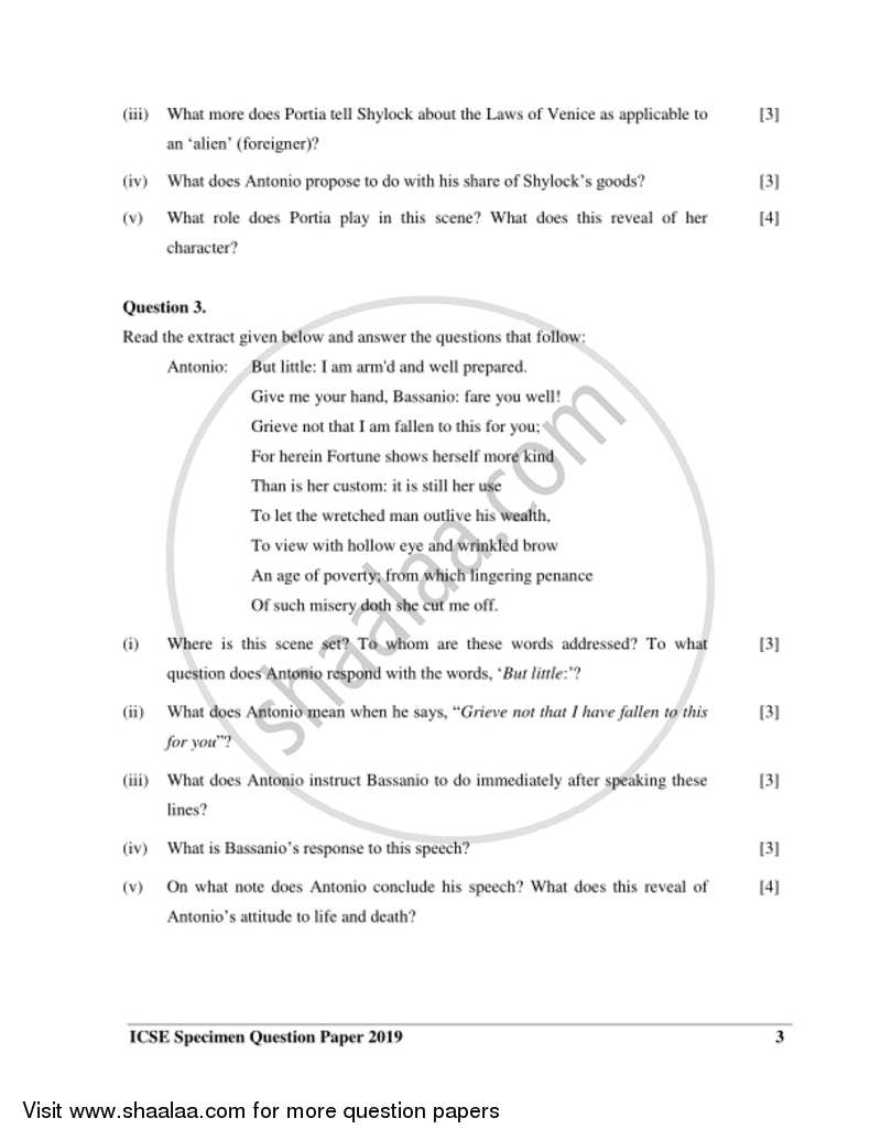 English 2 (Literature in English) 2018-2019 ICSE Class 10  - CISCE (Council for the Indian School Certificate Examinations) question paper with PDF download