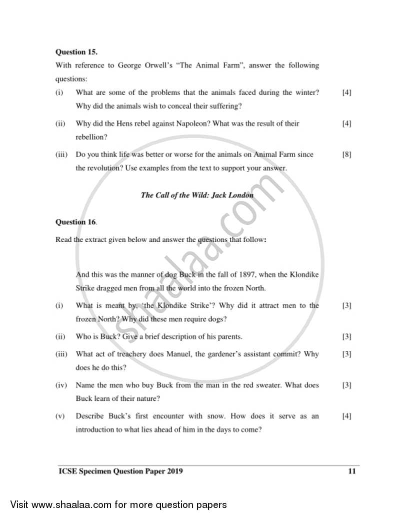 English 2 (Literature in English) 2018-2019 ICSE Class 10  - CISCE (Council for the Indian School Certificate Examinations) question paper with PDF download