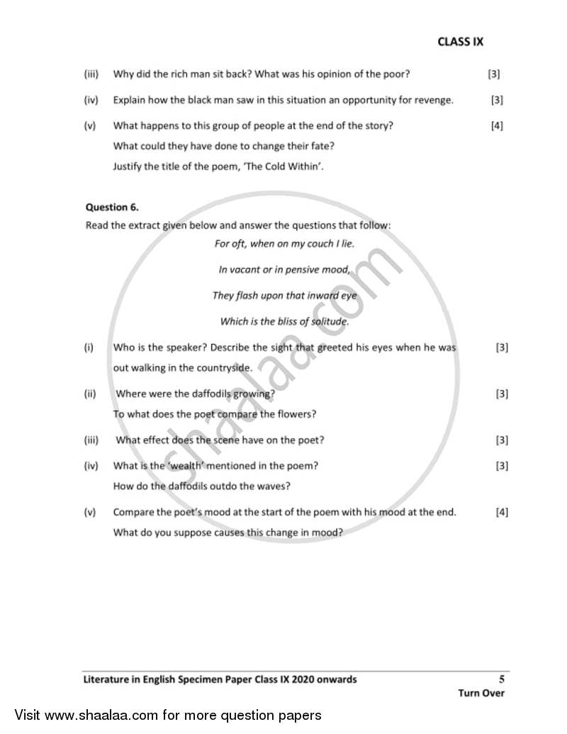 English 2 (Literature in English) 2019-2020 ICSE Class 9 - CISCE (Council for the Indian School Certificate Examinations) question paper with PDF download