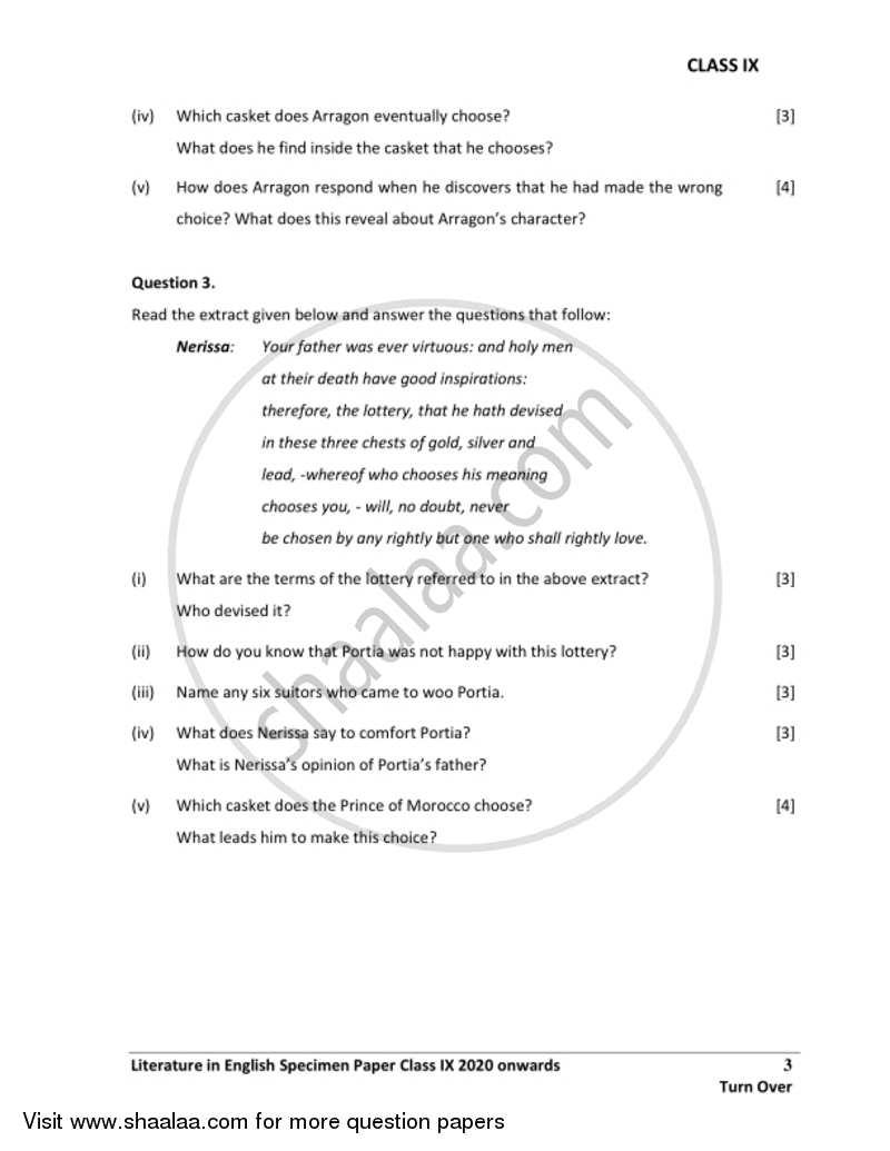 English 2 (Literature in English) 2019-2020 ICSE Class 9 - CISCE (Council for the Indian School Certificate Examinations) question paper with PDF download