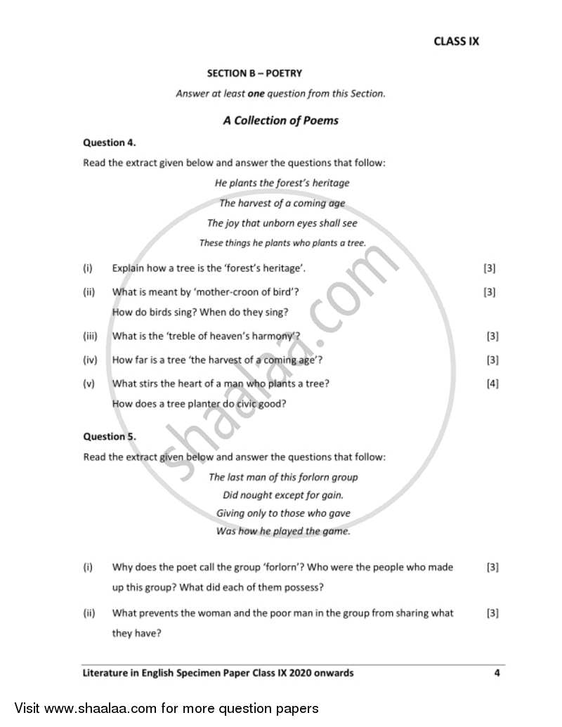 English 2 (Literature in English) 2019-2020 ICSE Class 9 - CISCE (Council for the Indian School Certificate Examinations) question paper with PDF download