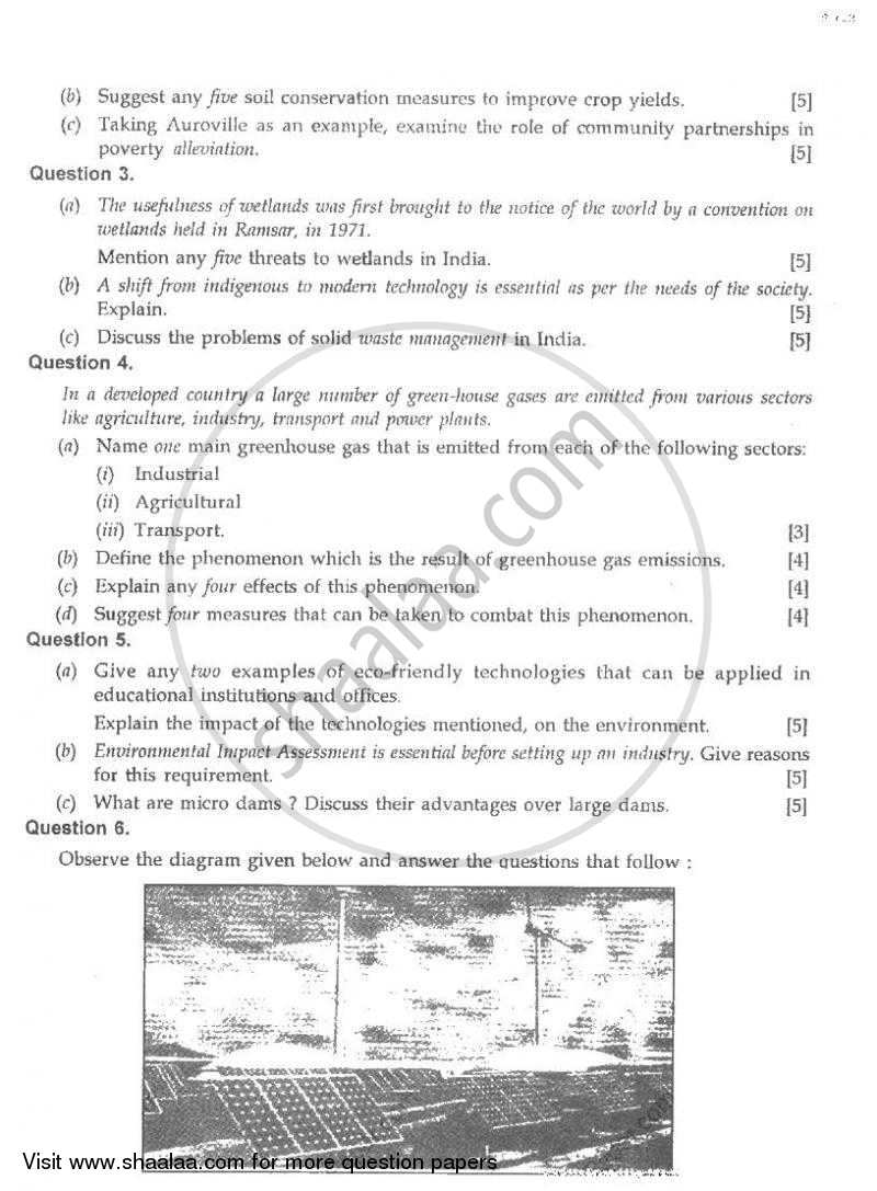 Environmental Applications 2008-2009 ICSE Class 10  - CISCE (Council for the Indian School Certificate Examinations) question paper with PDF download