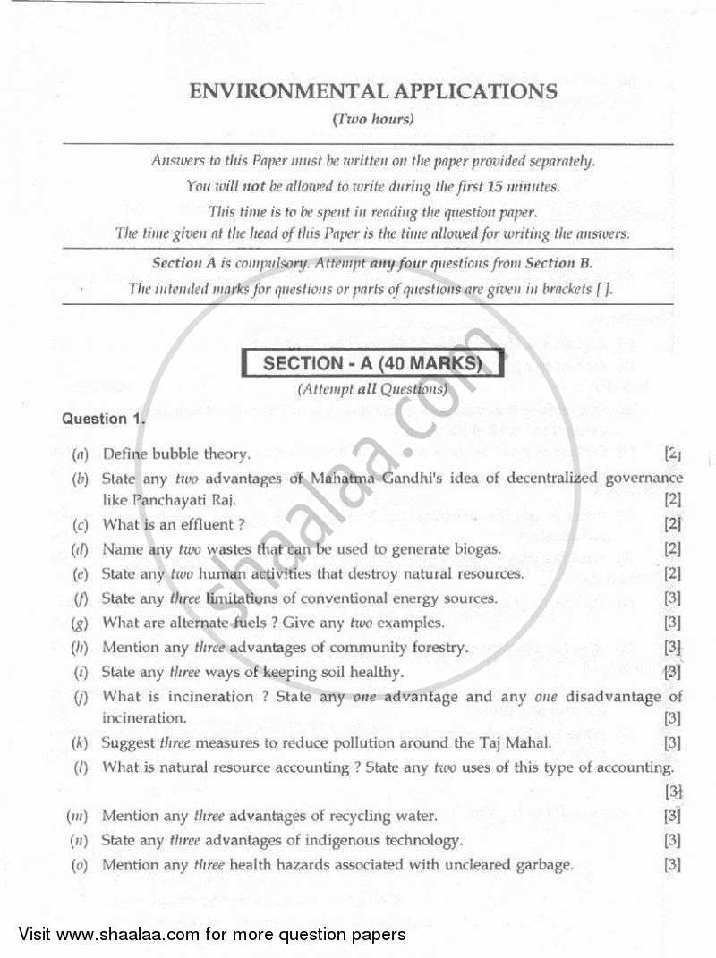 Environmental Applications 2009-2010 ICSE Class 10  - CISCE (Council for the Indian School Certificate Examinations) question paper with PDF download