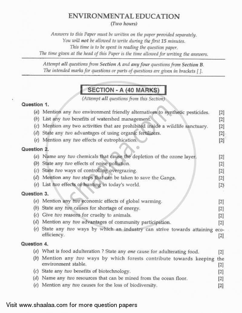 Environmental Education 2010-2011 ICSE Class 10  - CISCE (Council for the Indian School Certificate Examinations) question paper with PDF download
