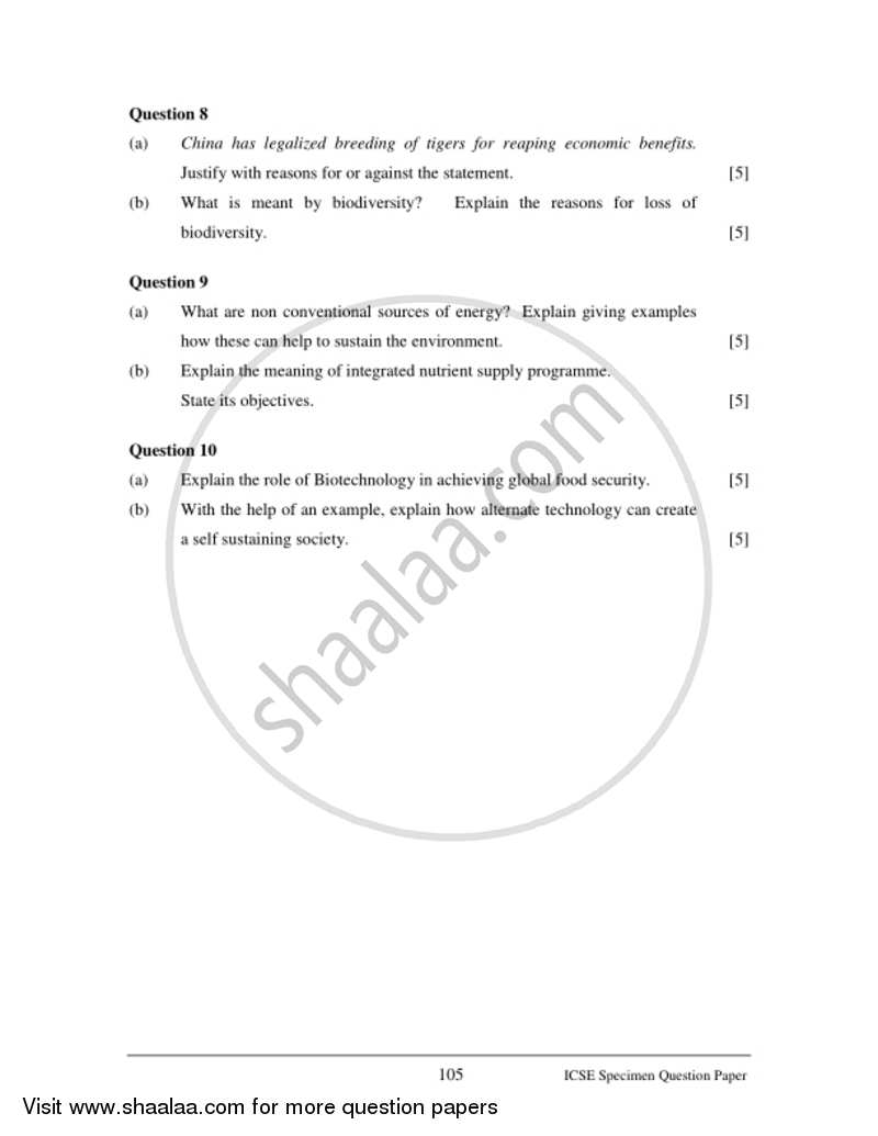 Environmental Science 2016-2017 ICSE Class 10  - CISCE (Council for the Indian School Certificate Examinations) question paper with PDF download