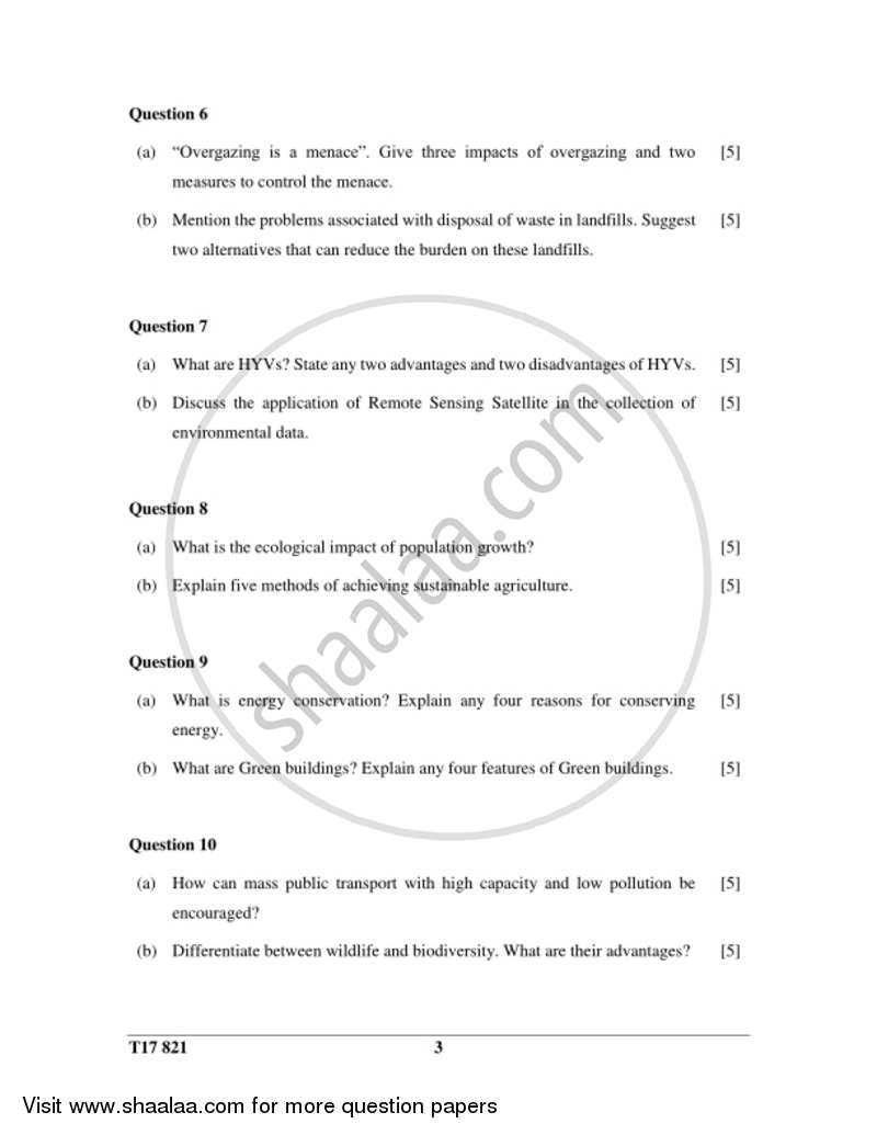 Environmental Science 2016-2017 ICSE Class 10  - CISCE (Council for the Indian School Certificate Examinations) question paper with PDF download