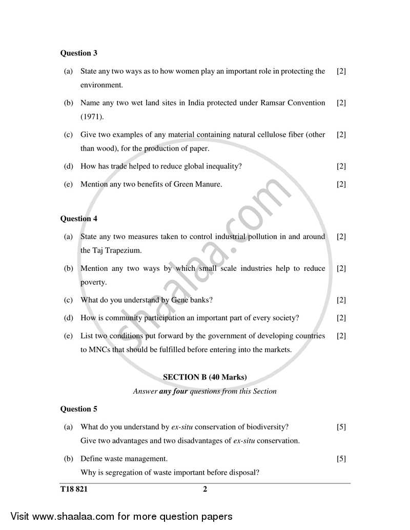 Environmental Science 2017-2018 ICSE Class 10  - CISCE (Council for the Indian School Certificate Examinations) question paper with PDF download