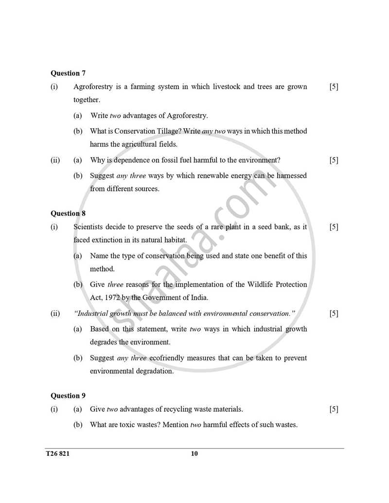 Environmental Science 2025-2026 ICSE Class 10 - CISCE (Council for the Indian School Certificate Examinations) question paper with PDF download