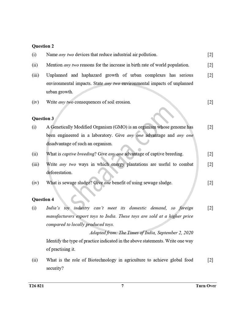 Environmental Science 2025-2026 ICSE Class 10 - CISCE (Council for the Indian School Certificate Examinations) question paper with PDF download