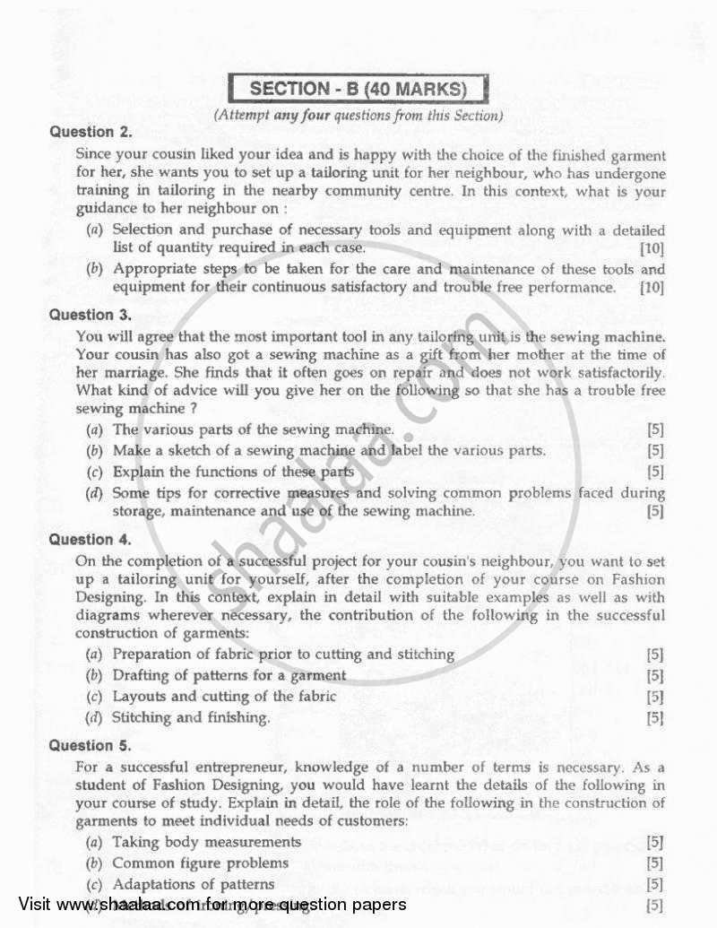 Fashion Designing 2010-2011 ICSE Class 10  - CISCE (Council for the Indian School Certificate Examinations) question paper with PDF download