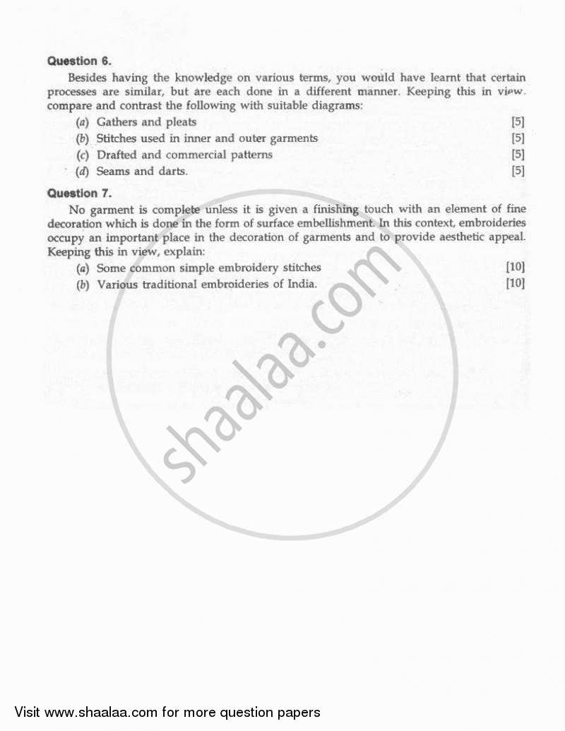 Fashion Designing 2010-2011 ICSE Class 10  - CISCE (Council for the Indian School Certificate Examinations) question paper with PDF download