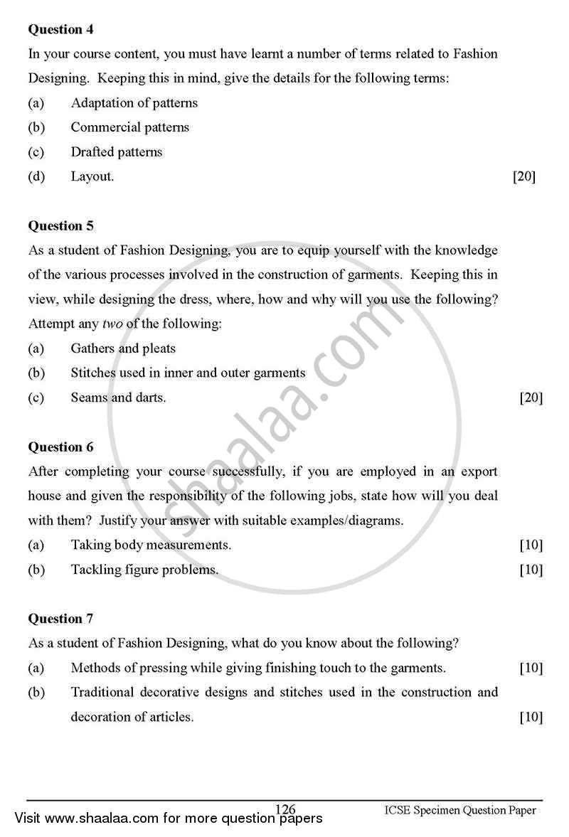 Fashion Designing 2012-2013 ICSE Class 10  - CISCE (Council for the Indian School Certificate Examinations) question paper with PDF download
