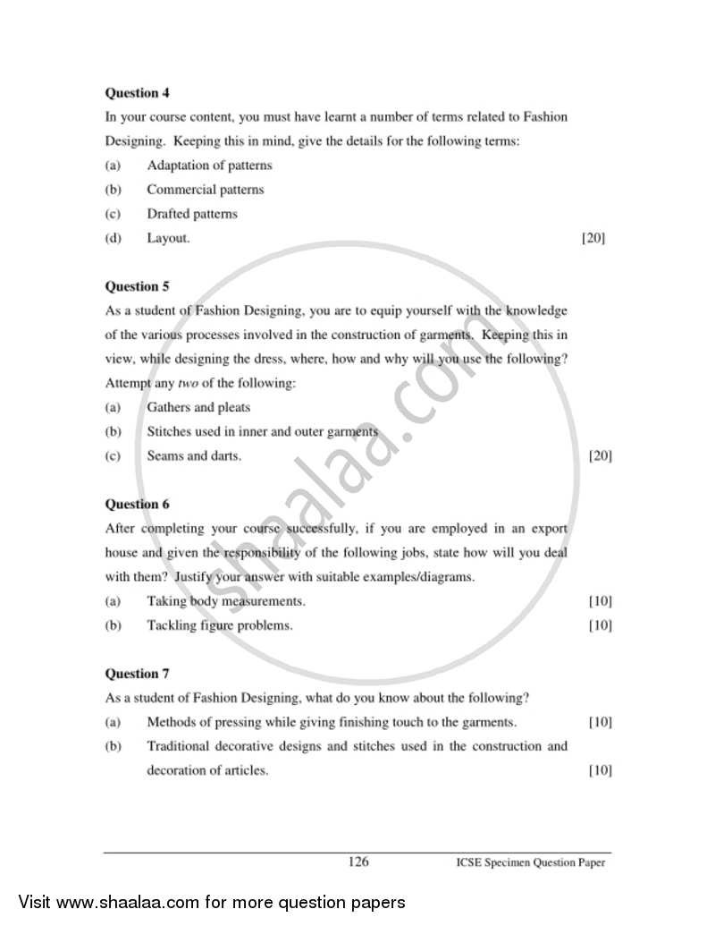Fashion Designing 2016-2017 ICSE Class 10  - CISCE (Council for the Indian School Certificate Examinations) question paper with PDF download