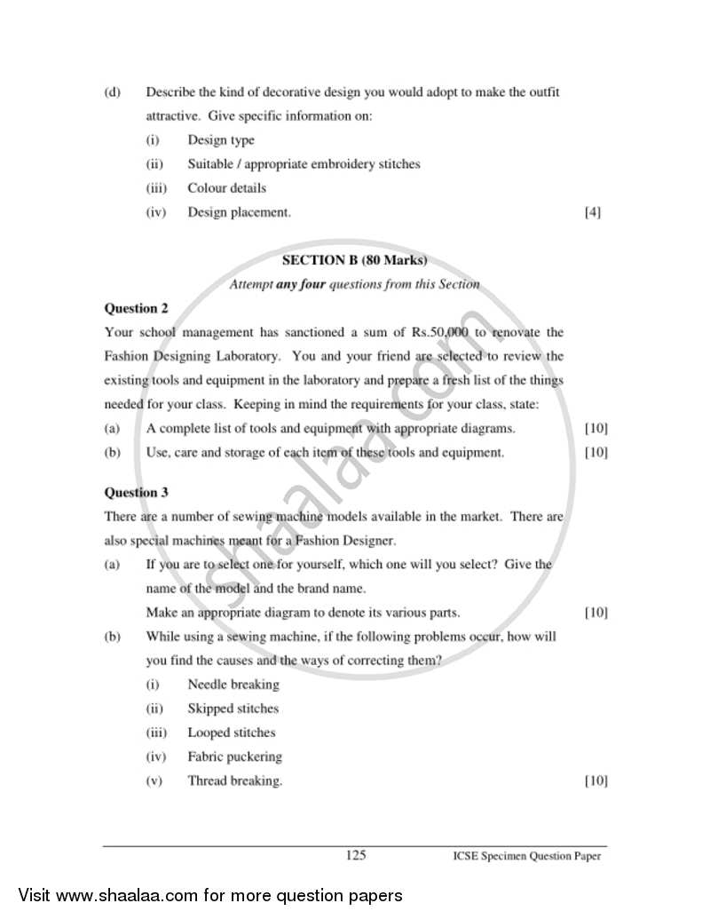 Fashion Designing 2016-2017 ICSE Class 10  - CISCE (Council for the Indian School Certificate Examinations) question paper with PDF download