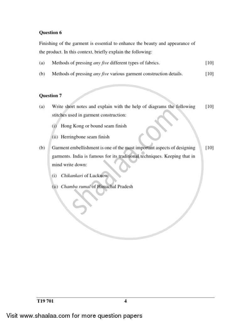 Fashion Designing 2018-2019 ICSE Class 10  - CISCE (Council for the Indian School Certificate Examinations) question paper with PDF download