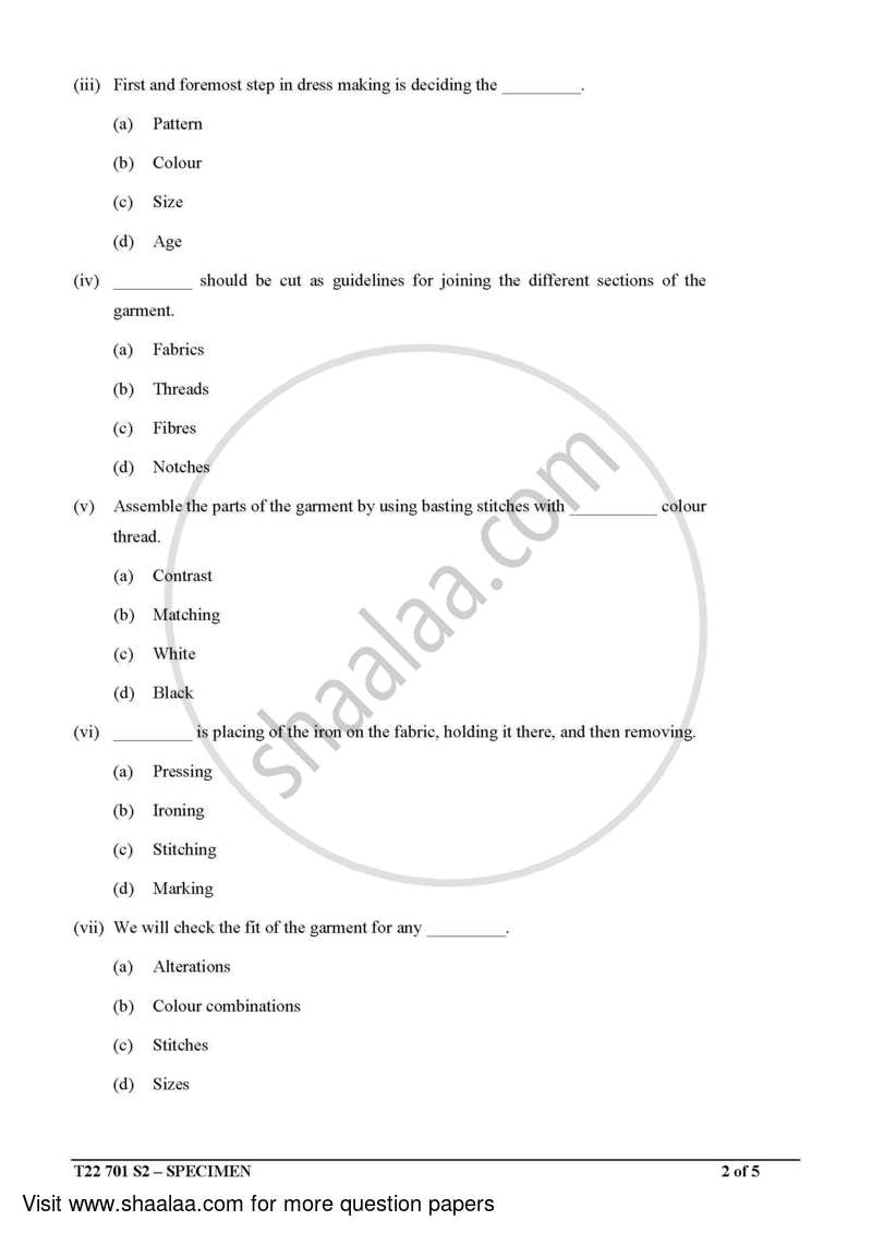 Fashion Designing 2021-2022 ICSE Class 10  - CISCE (Council for the Indian School Certificate Examinations) question paper with PDF download