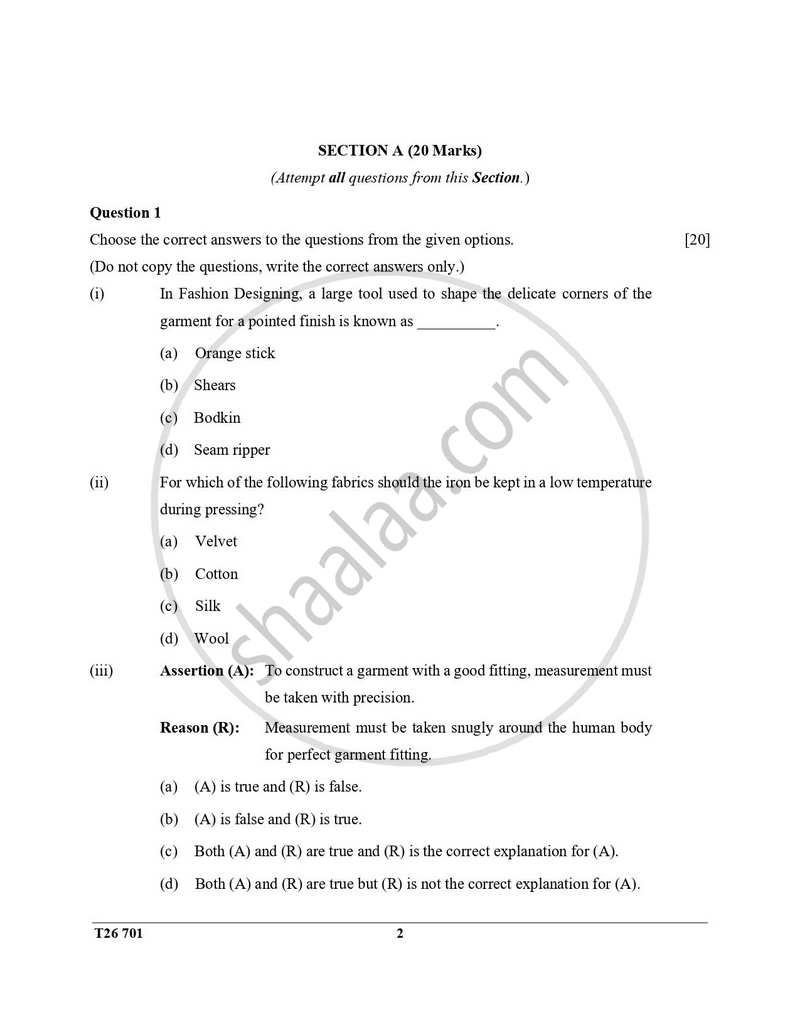 Fashion Designing 2025-2026 ICSE Class 10 - CISCE (Council for the Indian School Certificate Examinations) question paper with PDF download