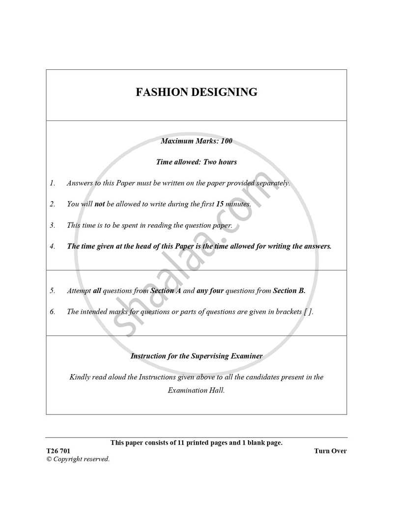 Fashion Designing 2025-2026 ICSE Class 10 - CISCE (Council for the Indian School Certificate Examinations) question paper with PDF download