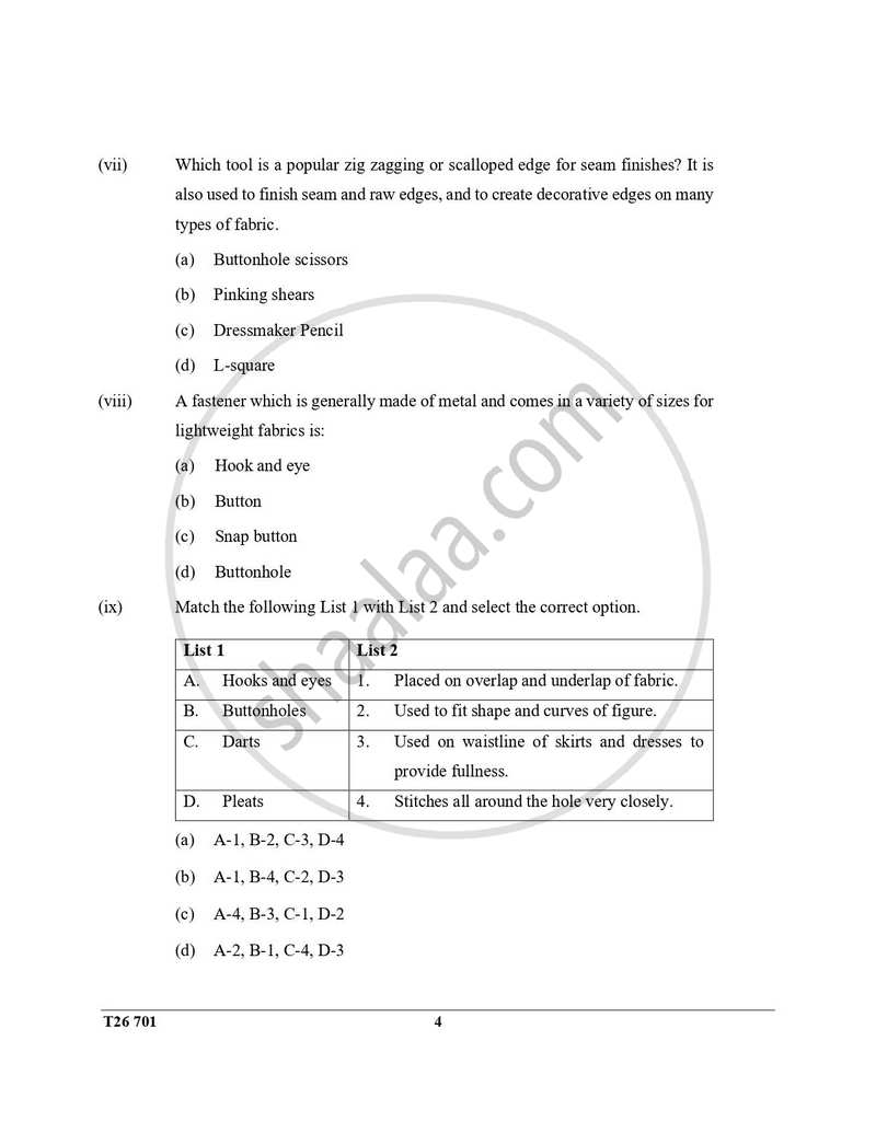 Fashion Designing 2025-2026 ICSE Class 10 - CISCE (Council for the Indian School Certificate Examinations) question paper with PDF download