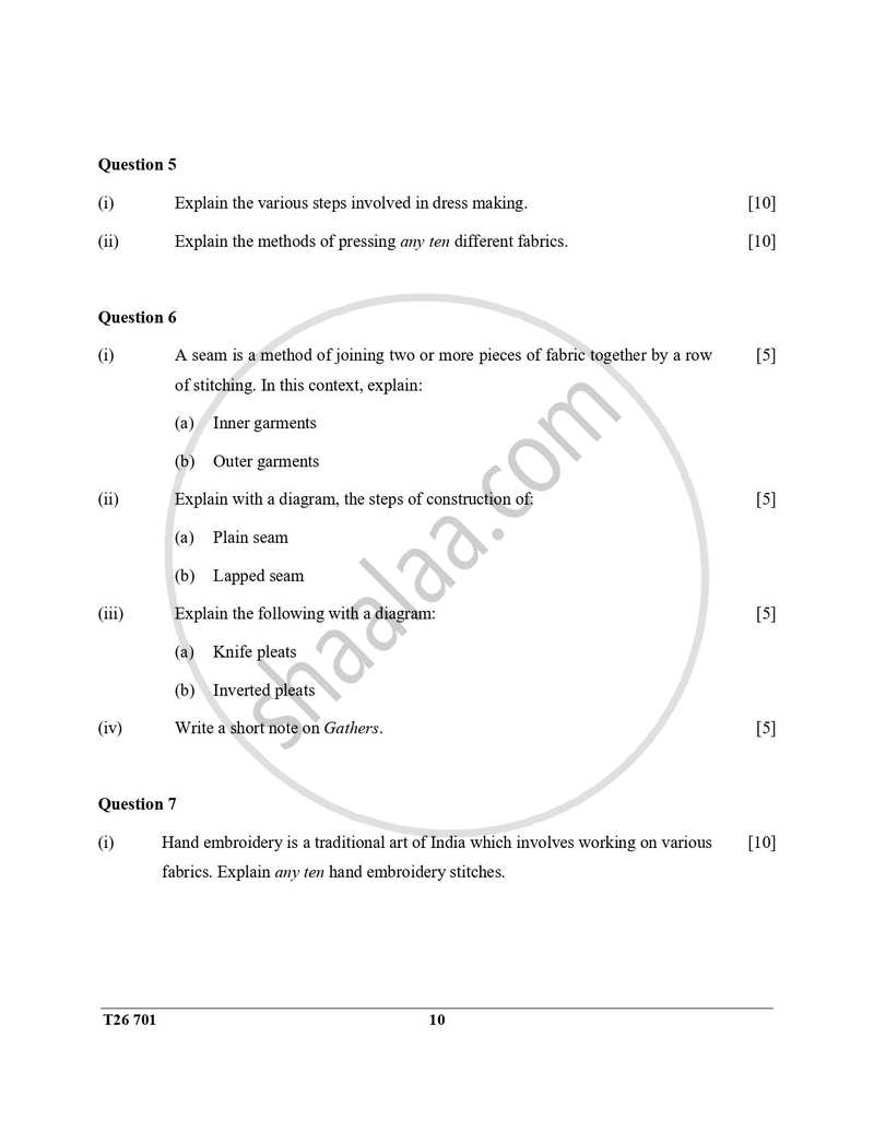 Fashion Designing 2025-2026 ICSE Class 10 - CISCE (Council for the Indian School Certificate Examinations) question paper with PDF download