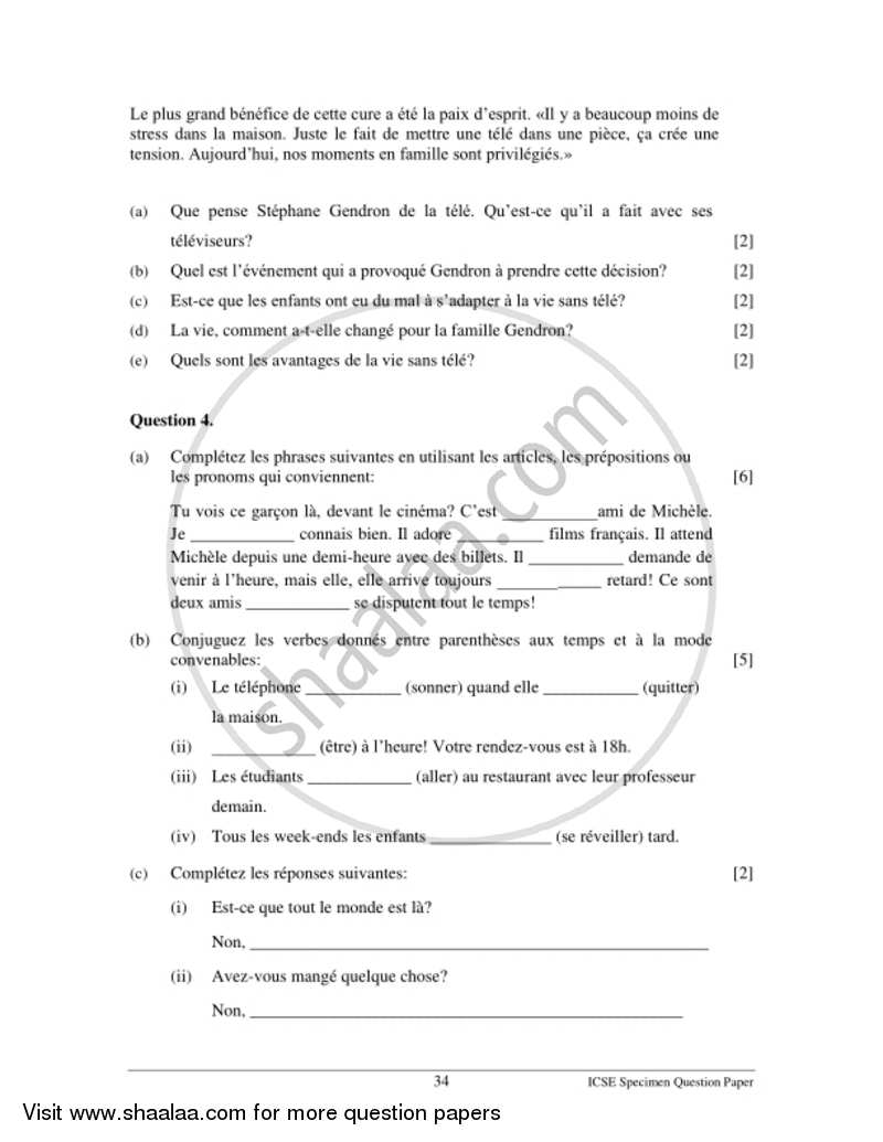 French 2016-2017 ICSE Class 10  - CISCE (Council for the Indian School Certificate Examinations) question paper with PDF download