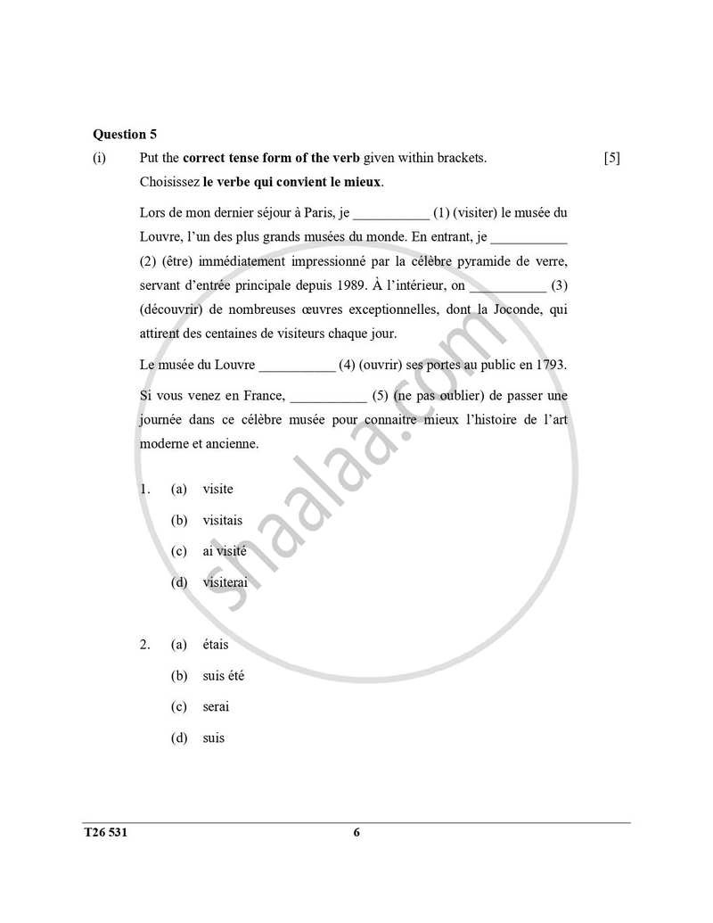 French 2025-2026 ICSE Class 10 - CISCE (Council for the Indian School Certificate Examinations) question paper with PDF download