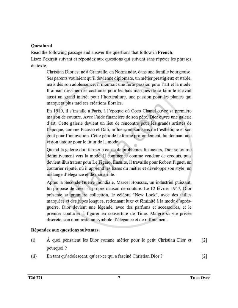 French 2025-2026 ICSE Class 10 - CISCE (Council for the Indian School Certificate Examinations) question paper with PDF download