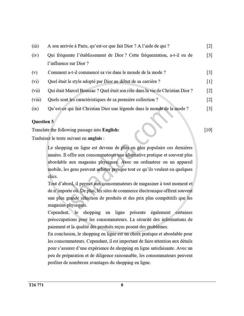 French 2025-2026 ICSE Class 10 - CISCE (Council for the Indian School Certificate Examinations) question paper with PDF download