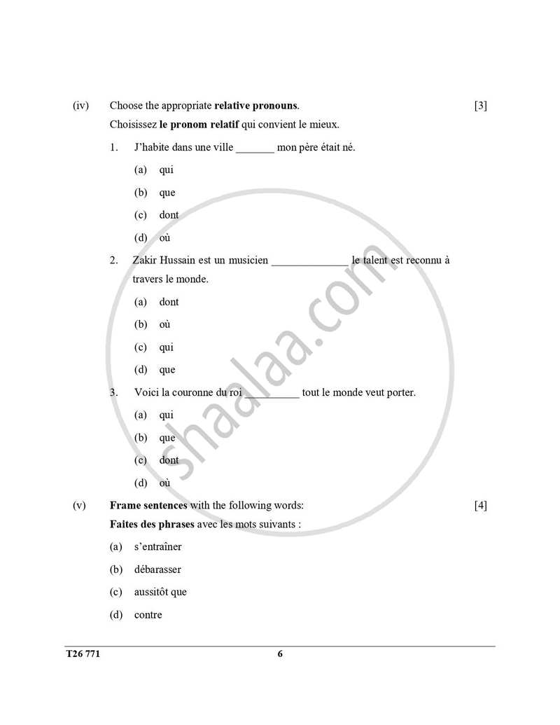 French 2025-2026 ICSE Class 10 - CISCE (Council for the Indian School Certificate Examinations) question paper with PDF download