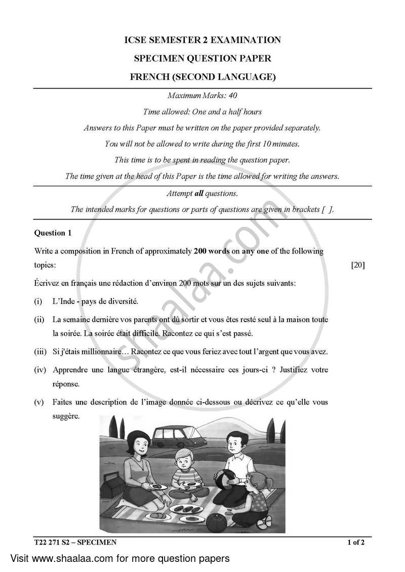 French 2021-2022 ICSE Class 10  - CISCE (Council for the Indian School Certificate Examinations) question paper with PDF download