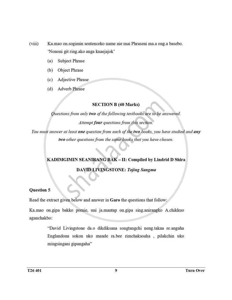 Garo 2025-2026 ICSE Class 10 - CISCE (Council for the Indian School Certificate Examinations) question paper with PDF download