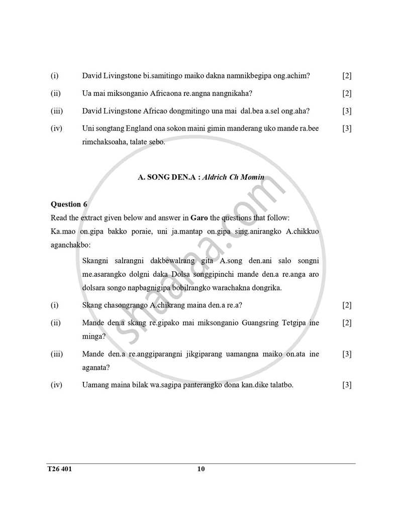 Garo 2025-2026 ICSE Class 10 - CISCE (Council for the Indian School Certificate Examinations) question paper with PDF download