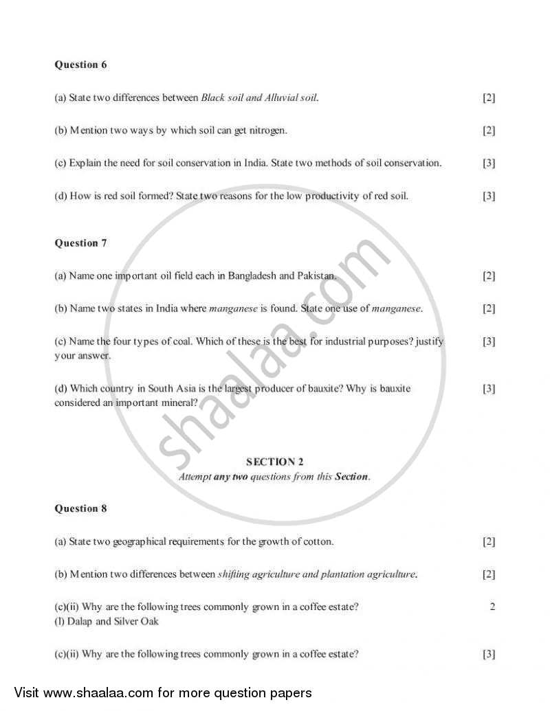Geography 2005-2006 ICSE Class 10  - CISCE (Council for the Indian School Certificate Examinations) question paper with PDF download