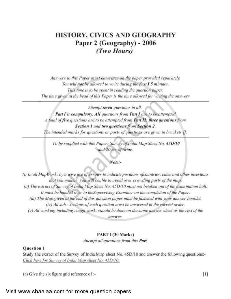 Geography 2005-2006 ICSE Class 10  - CISCE (Council for the Indian School Certificate Examinations) question paper with PDF download