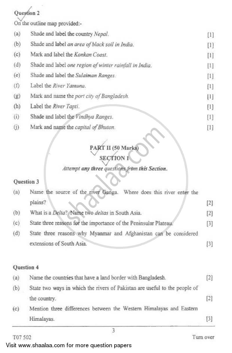 Geography 2006-2007 ICSE Class 10  - CISCE (Council for the Indian School Certificate Examinations) question paper with PDF download