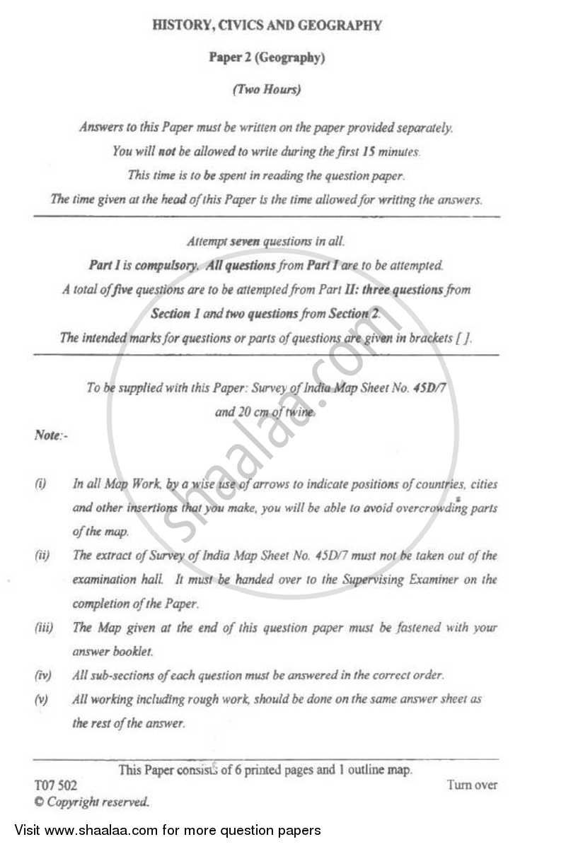 Geography 2006-2007 ICSE Class 10  - CISCE (Council for the Indian School Certificate Examinations) question paper with PDF download