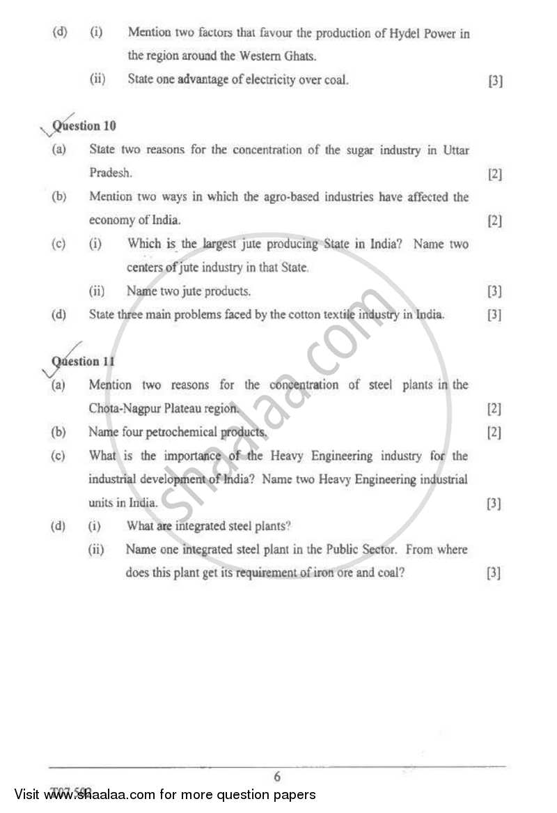 Geography 2006-2007 ICSE Class 10  - CISCE (Council for the Indian School Certificate Examinations) question paper with PDF download