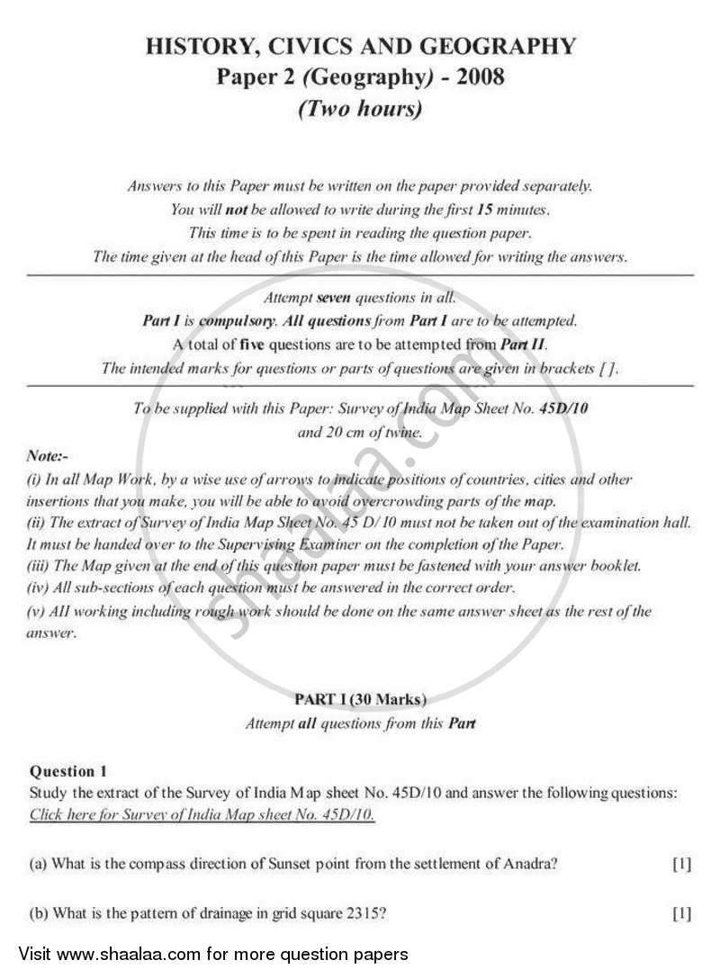 Geography 2007-2008 ICSE Class 10  - CISCE (Council for the Indian School Certificate Examinations) question paper with PDF download