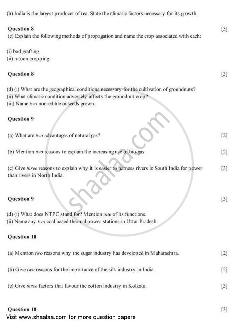 Geography 2007-2008 ICSE Class 10  - CISCE (Council for the Indian School Certificate Examinations) question paper with PDF download