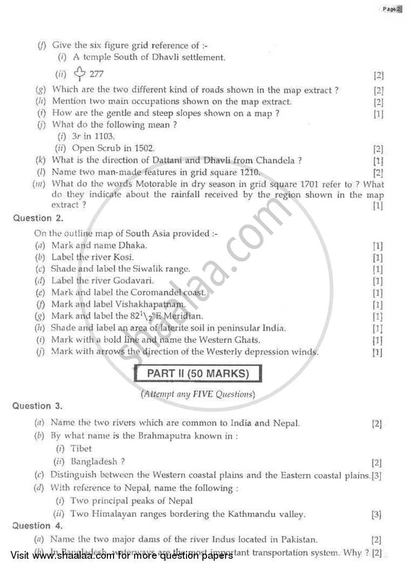 Geography 2008-2009 ICSE Class 10  - CISCE (Council for the Indian School Certificate Examinations) question paper with PDF download
