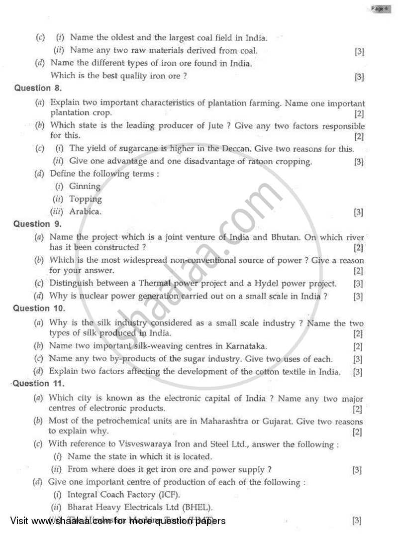 Geography 2008-2009 ICSE Class 10  - CISCE (Council for the Indian School Certificate Examinations) question paper with PDF download