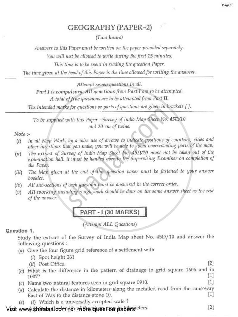 Geography 2008-2009 ICSE Class 10  - CISCE (Council for the Indian School Certificate Examinations) question paper with PDF download