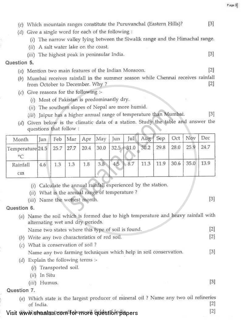 Geography 2008-2009 ICSE Class 10  - CISCE (Council for the Indian School Certificate Examinations) question paper with PDF download