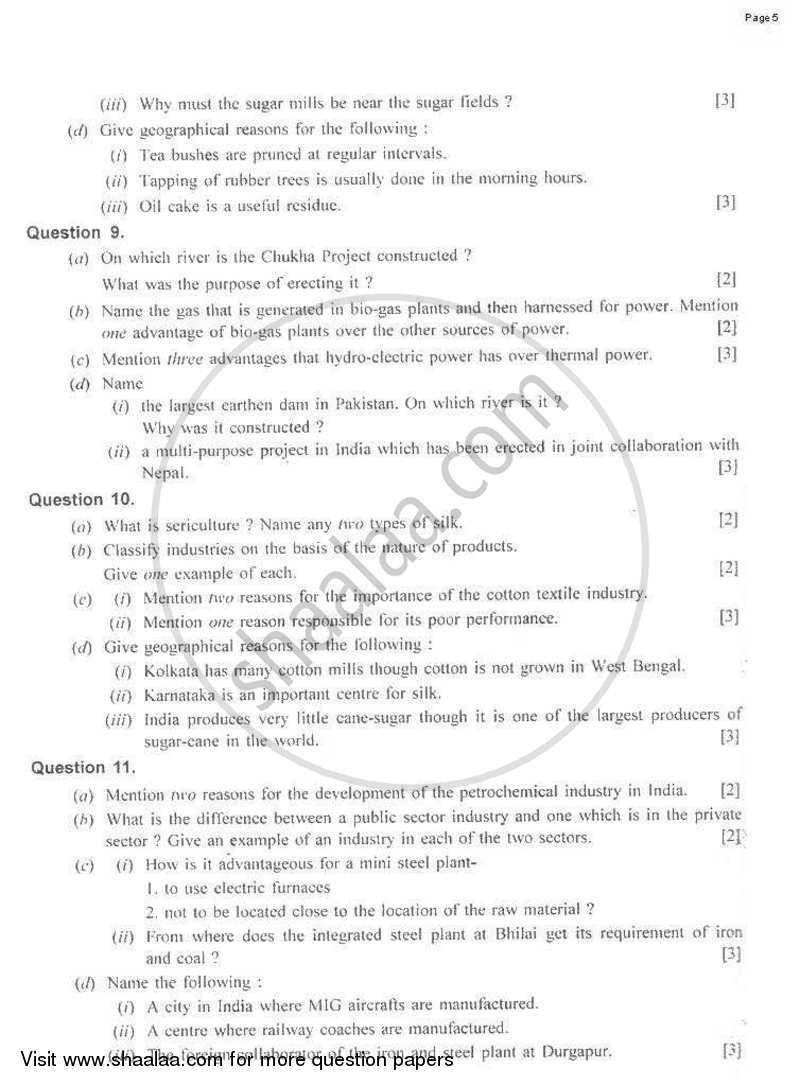 Geography 2009-2010 ICSE Class 10  - CISCE (Council for the Indian School Certificate Examinations) question paper with PDF download