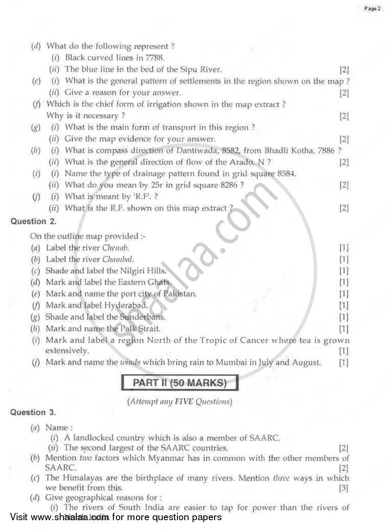 Geography 2009-2010 ICSE Class 10  - CISCE (Council for the Indian School Certificate Examinations) question paper with PDF download