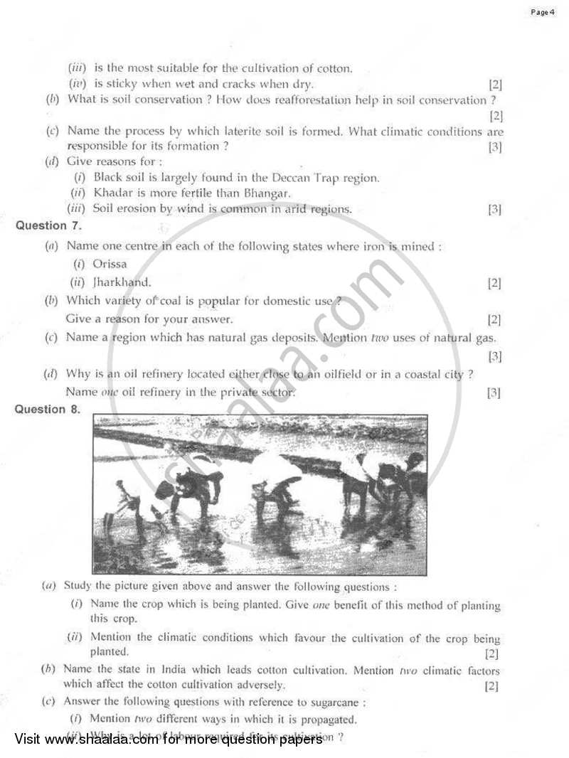 Geography 2009-2010 ICSE Class 10  - CISCE (Council for the Indian School Certificate Examinations) question paper with PDF download