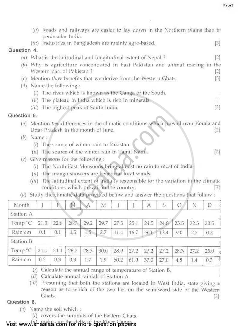 Geography 2009-2010 ICSE Class 10  - CISCE (Council for the Indian School Certificate Examinations) question paper with PDF download