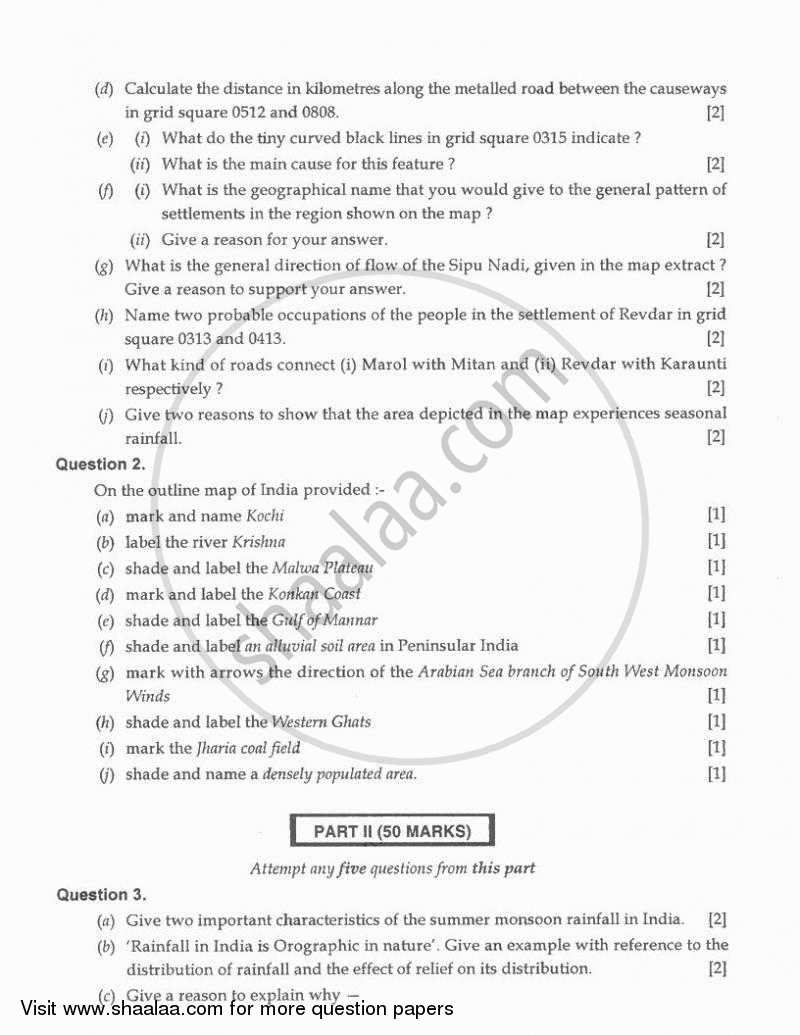 Geography 2010-2011 ICSE Class 10  - CISCE (Council for the Indian School Certificate Examinations) question paper with PDF download